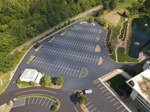 commercial sealcoat job in nj by Precision Striping & Sealcoating